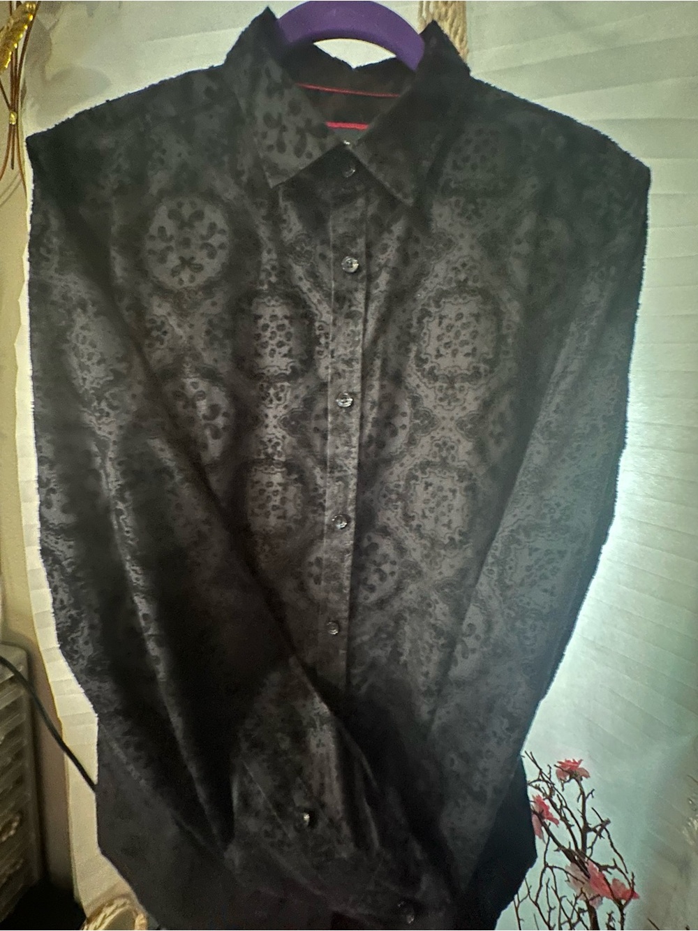 Men's Black Medallion Pattern Dress Shirt